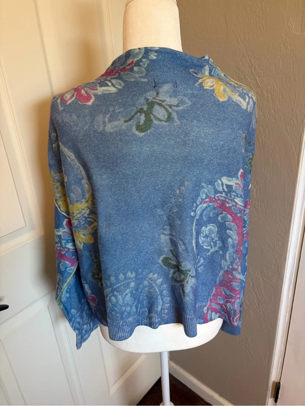 Pilcro Anthropologie The Alani Cashmere mock neck Blue Floral Sweater - Picture 6 of 7